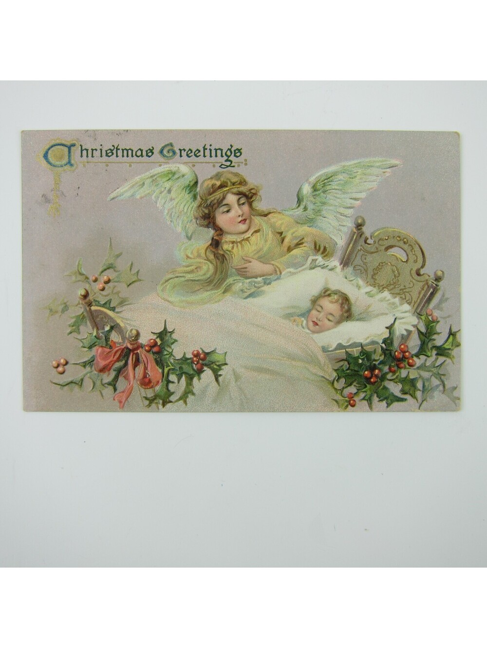 Christmas Postcard Angel Visits Sleeping Child Tuck Series 102 Embossed Antique